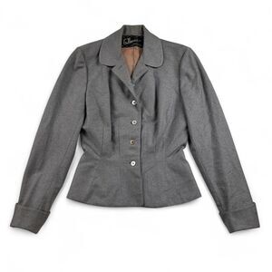 Vintage Women’s Gray Wool Blazer Tailored Button Front Office Jacket